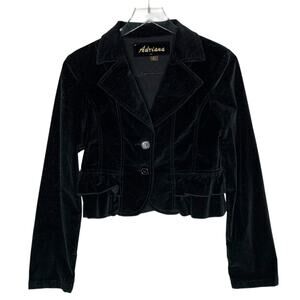 Adriana Black Velvet Cropped Blazer Jacket S 90s Y2K Utility Ruffle Renaissance